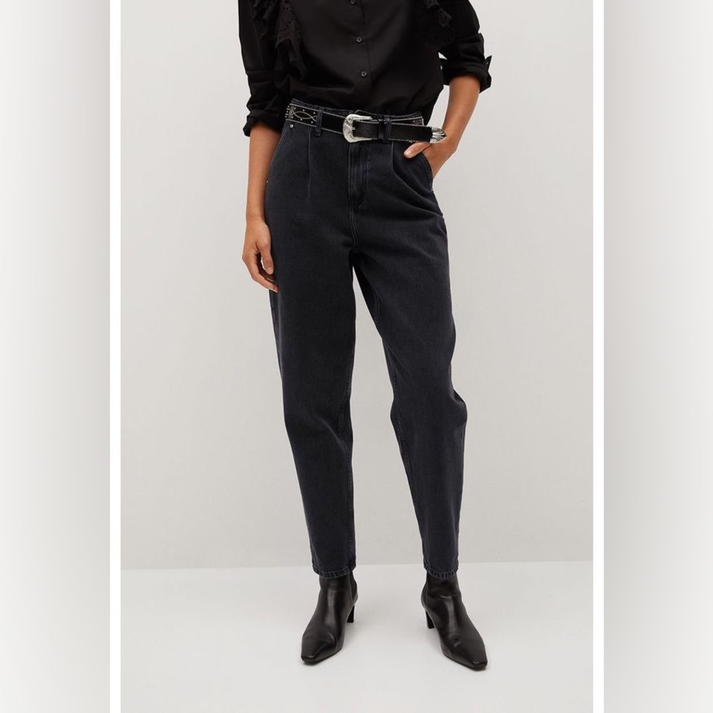Mango MNG Jeans Black Tapered Slouchy High Waist Juniors Size 1 Cotton Denim